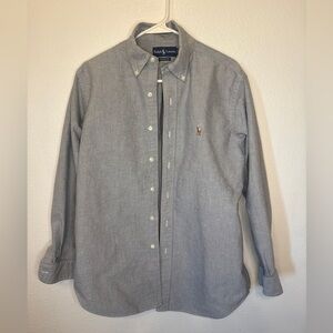 Ralph Lauren Men's Classic Gray Button-Down Shirt with Iconic Horse Logo